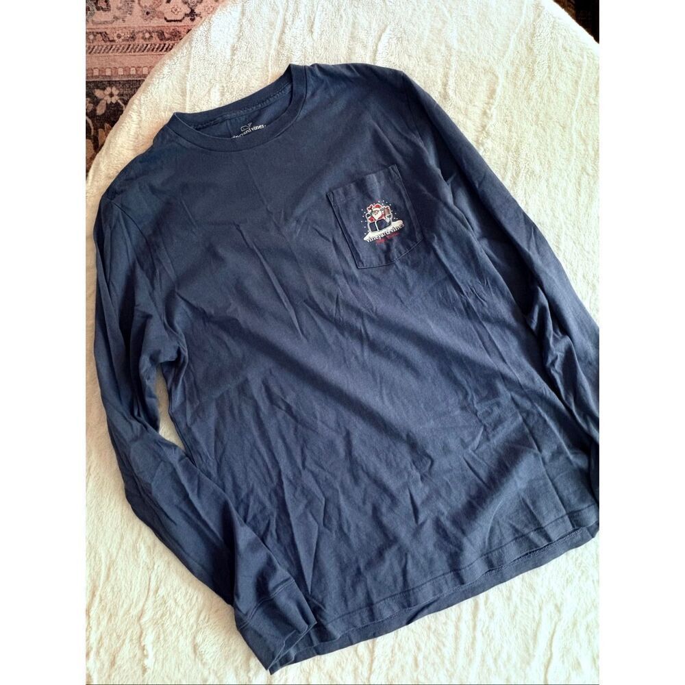 Vineyard Vines Kids XL 18 Merry Christmas Santa Pocket Long Sleeve T-Shirt Blue